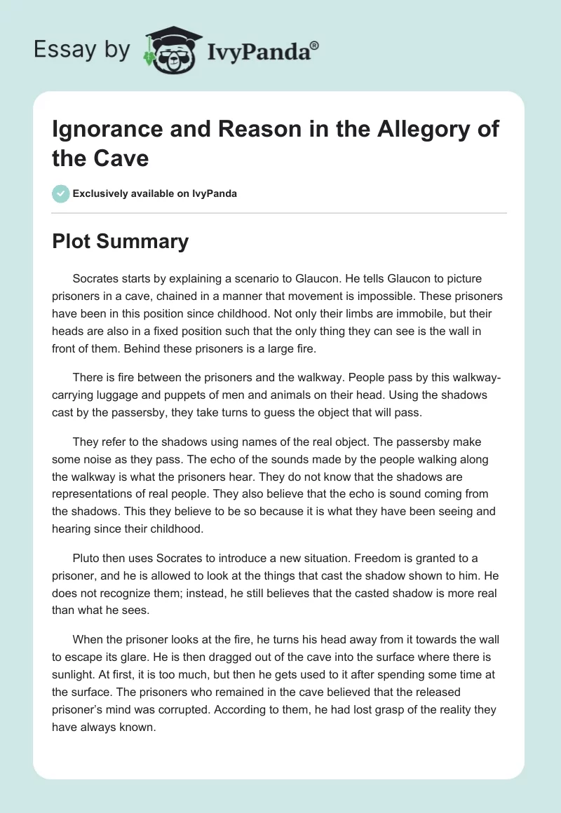 Ignorance and Reason in the "Allegory of the Cave". Page 1