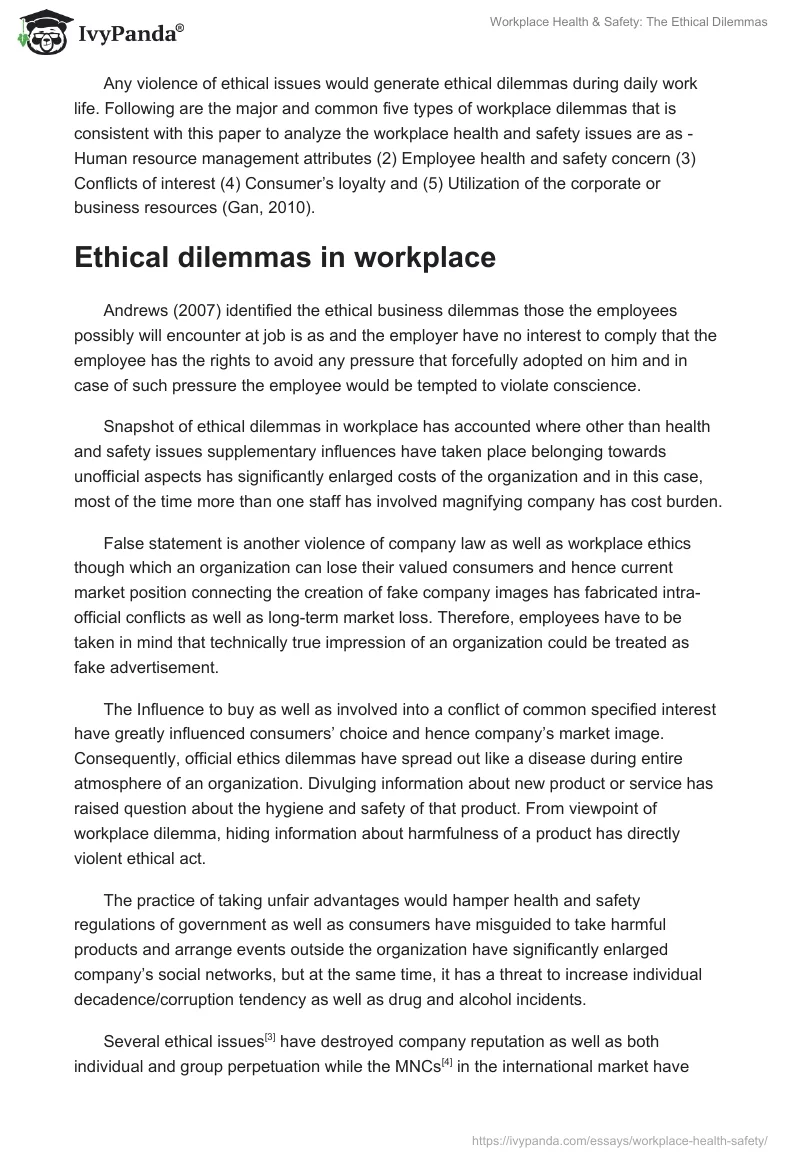 Workplace Health & Safety: The Ethical Dilemmas. Page 2