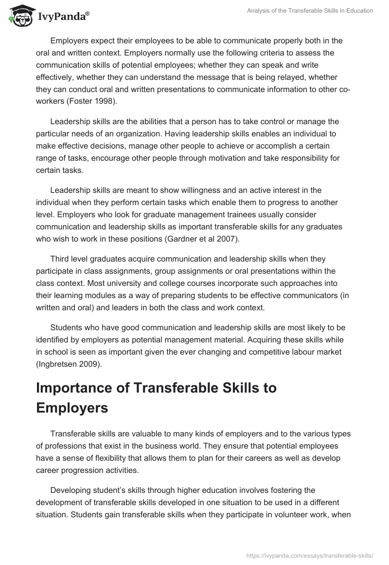 Analysis of the Transferable Skills in Education. Page 3