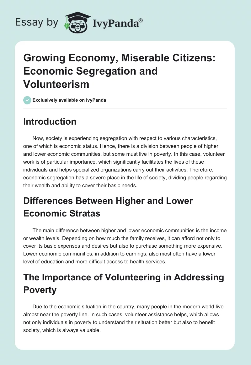 Growing Economy, Miserable Citizens: Economic Segregation and Volunteerism. Page 1
