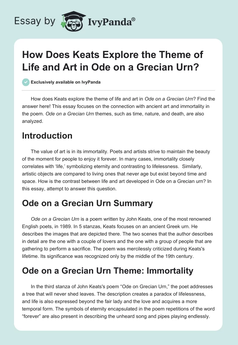 How Does Keats Explore the Theme of Life and Art in Ode on a Grecian Urn?. Page 1