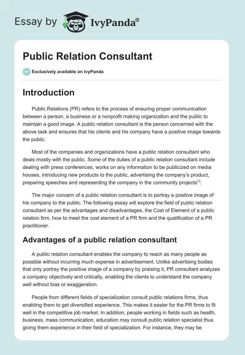 Public Relation Consultant. Page 1