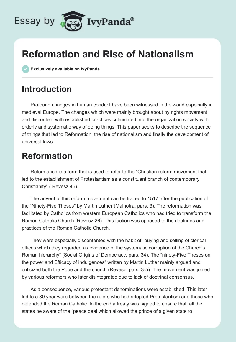 Reformation and Rise of Nationalism. Page 1