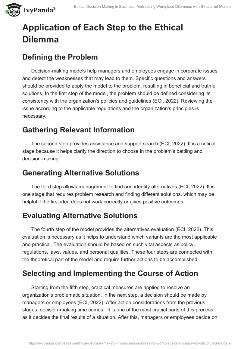 Ethical Decision-Making in Business: Addressing Workplace Dilemmas with Structured Models. Page 2