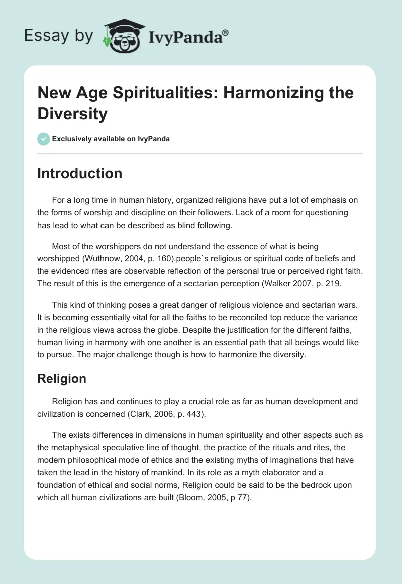 New Age Spiritualities: Harmonizing the Diversity. Page 1
