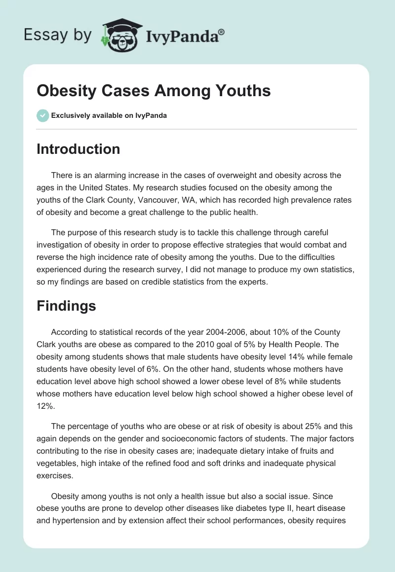 Obesity Cases Among Youths. Page 1