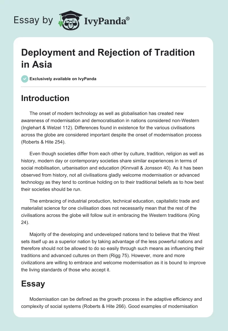Deployment and Rejection of Tradition in Asia. Page 1