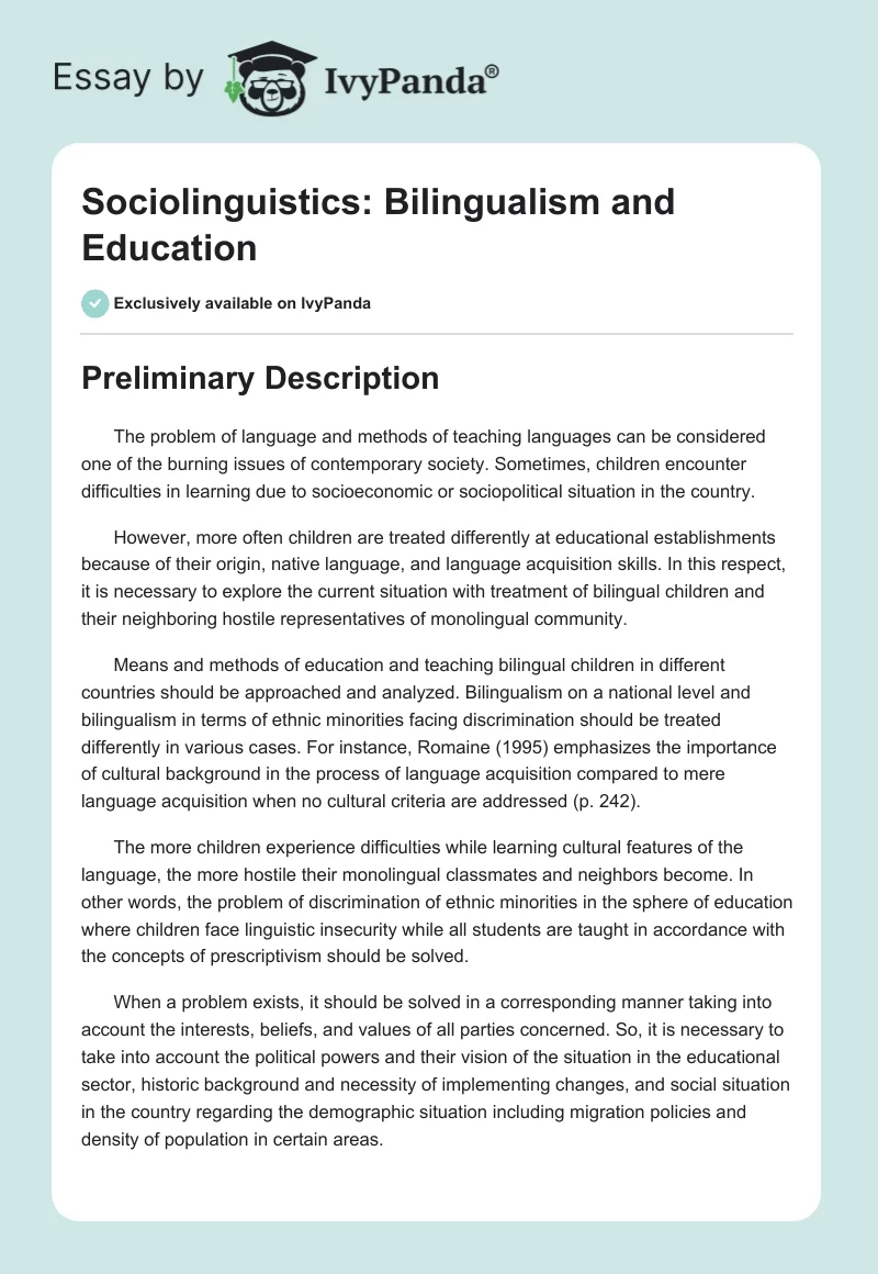 Sociolinguistics: Bilingualism and Education. Page 1