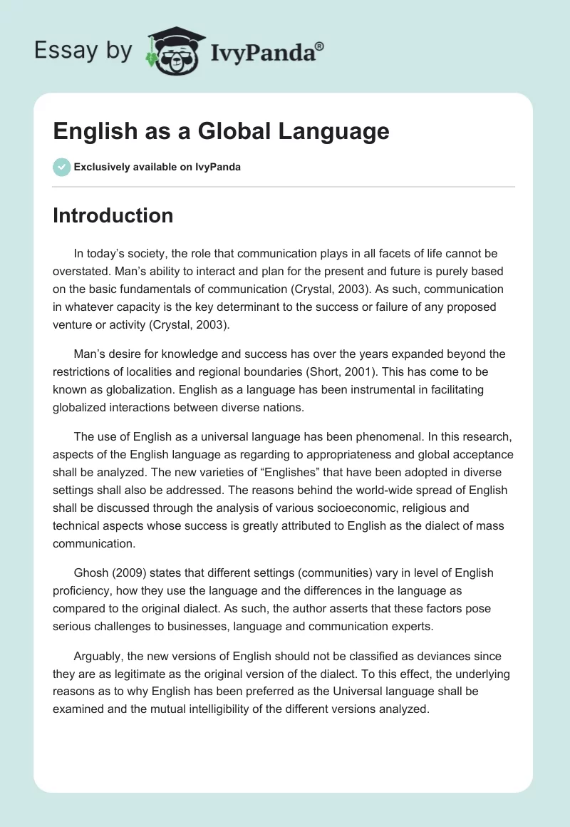 essay about english as a global language
