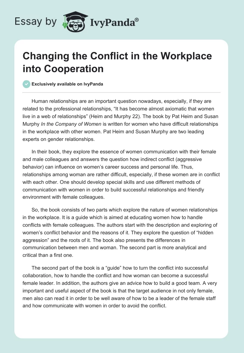 Changing the Conflict in the Workplace Into Cooperation. Page 1