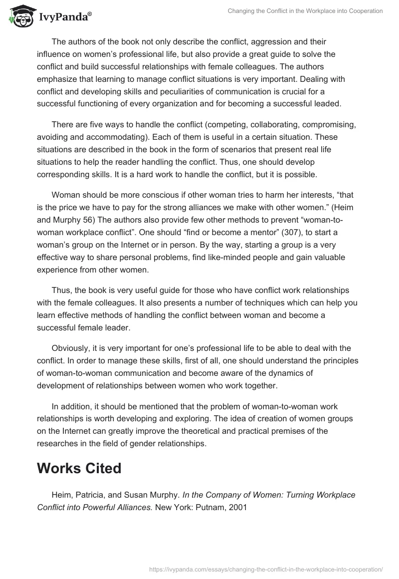 Changing the Conflict in the Workplace Into Cooperation. Page 3