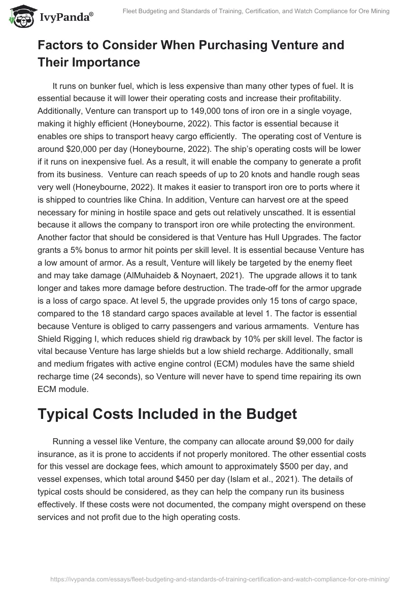 Fleet Budgeting and Standards of Training, Certification, and Watch Compliance for Ore Mining. Page 2