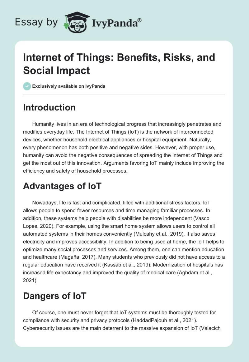 Internet of Things: Benefits, Risks, and Social Impact. Page 1
