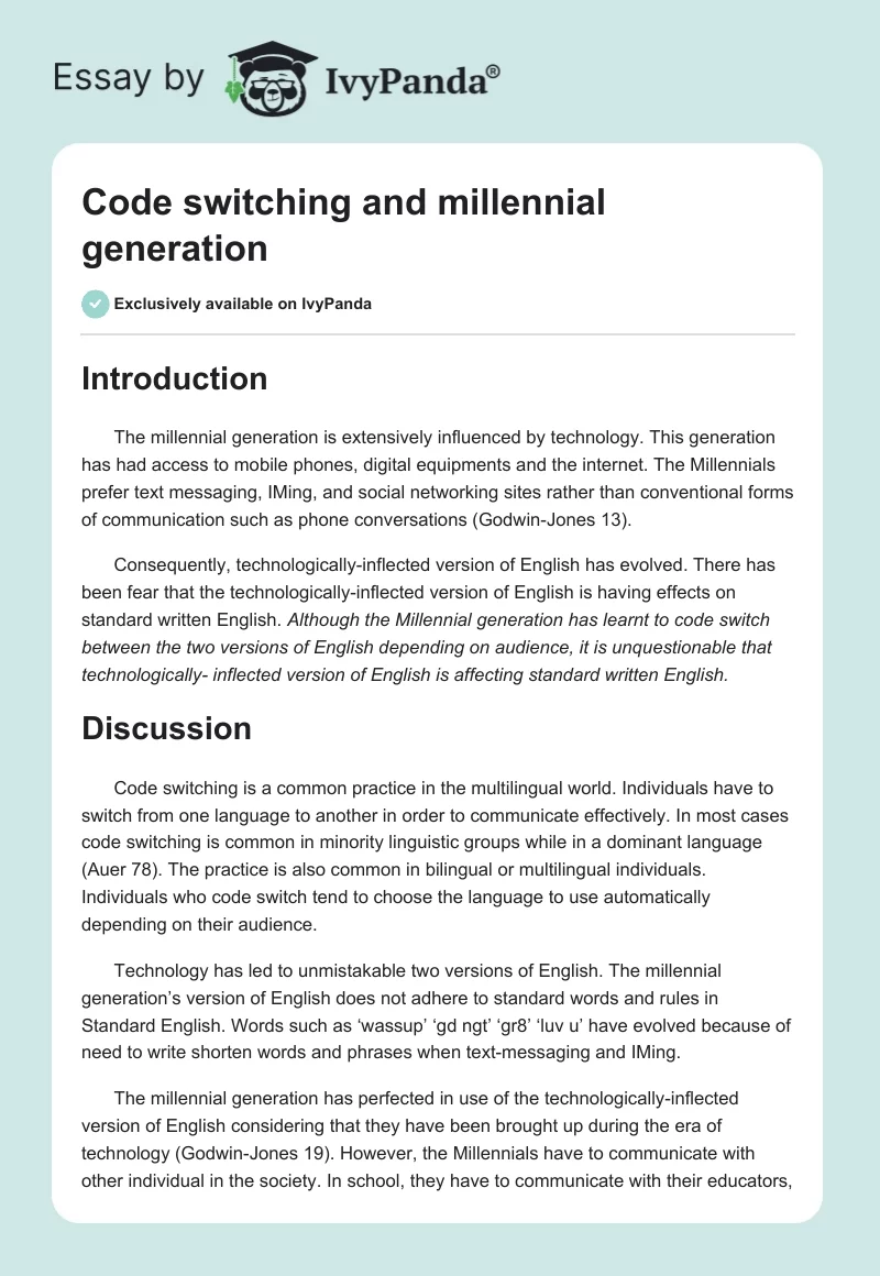Code switching and millennial generation. Page 1