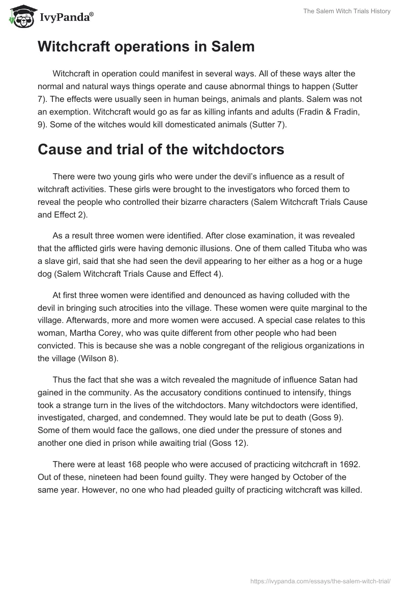 The Salem Witch Trials History. Page 2