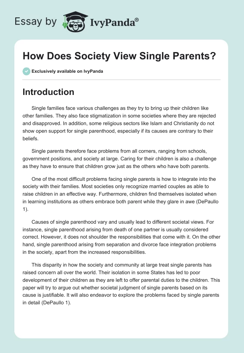 How Does Society View Single Parents?. Page 1