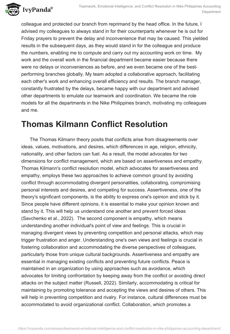 Teamwork, Emotional Intelligence, and Conflict Resolution in Nike Philippines Accounting Department. Page 2