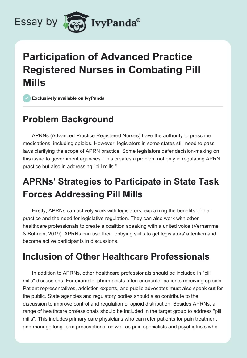 Participation of Advanced Practice Registered Nurses in Combating Pill Mills. Page 1