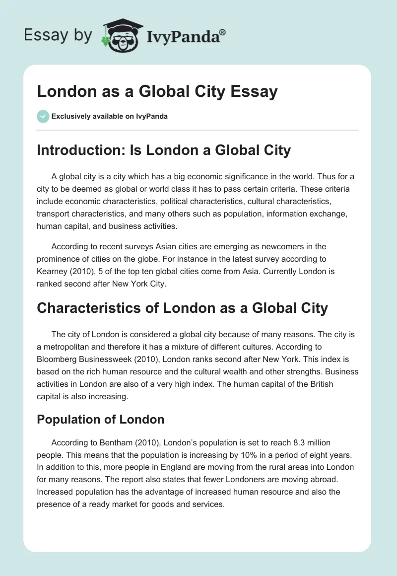 London as a Global City Essay. Page 1