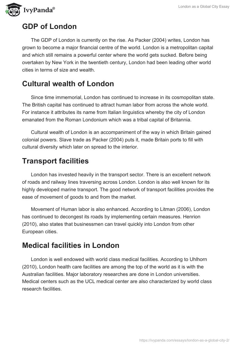 London as a Global City Essay. Page 2