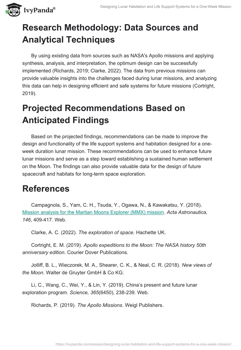Designing Lunar Habitation and Life Support Systems for a One-Week Mission. Page 2