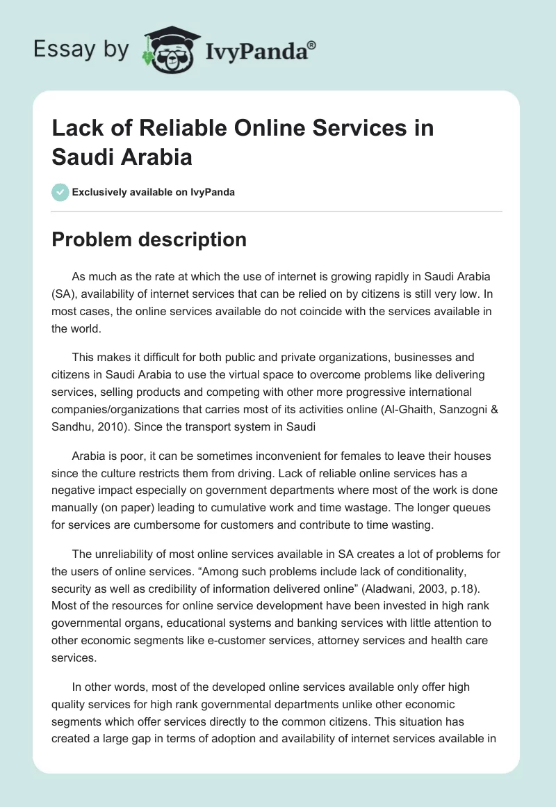 Lack of Reliable Online Services in Saudi Arabia. Page 1