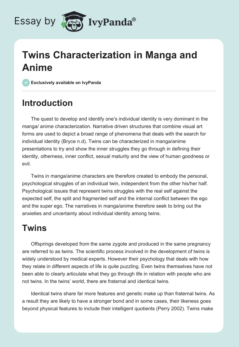 Twins Characterization in Manga and Anime. Page 1