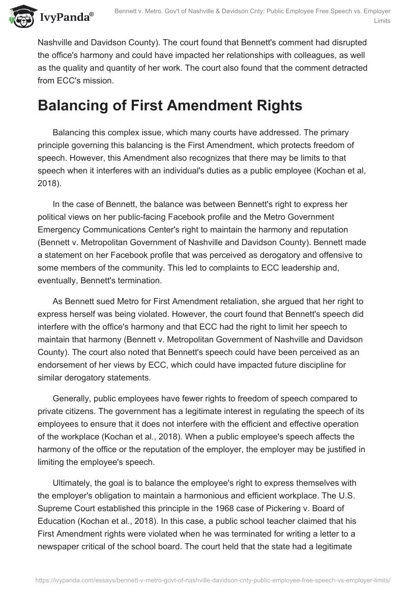 Bennett v. Metro. Gov't of Nashville & Davidson Cnty: Public Employee Free Speech vs. Employer Limits. Page 2