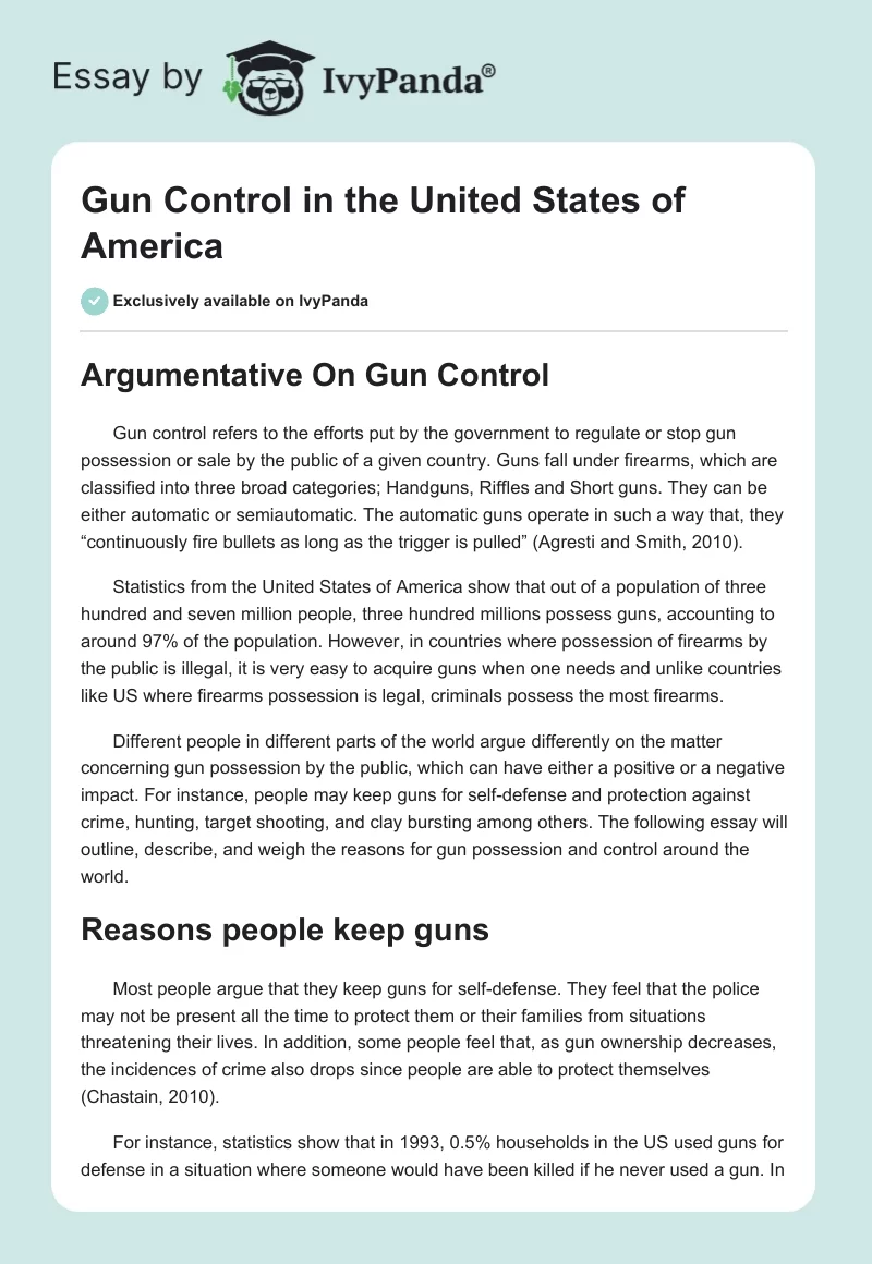 Gun Control in the United States of America. Page 1