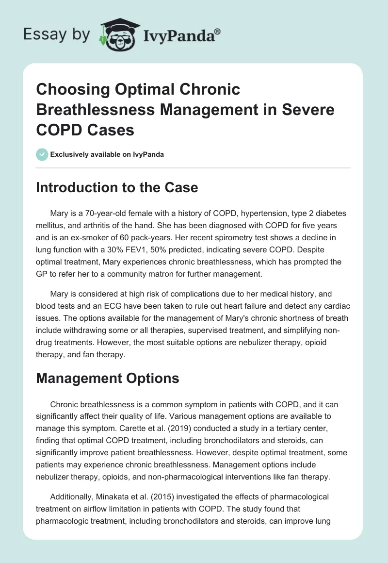 Choosing Optimal Chronic Breathlessness Management in Severe COPD Cases. Page 1