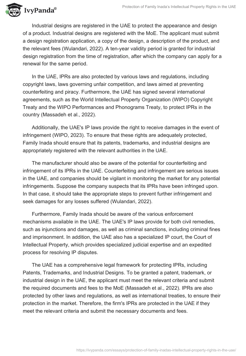 Protection of Family Inada’s Intellectual Property Rights in the UAE. Page 2