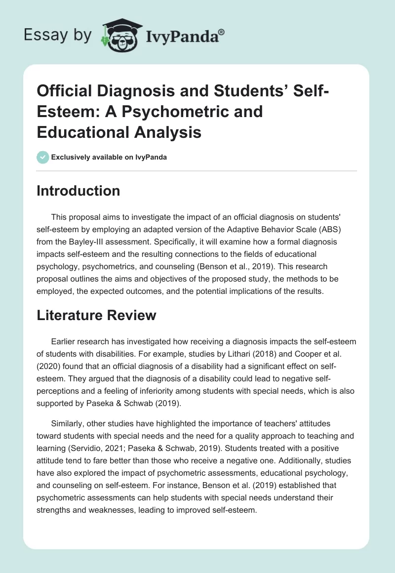 Official Diagnosis and Students’ Self-Esteem: A Psychometric and Educational Analysis. Page 1