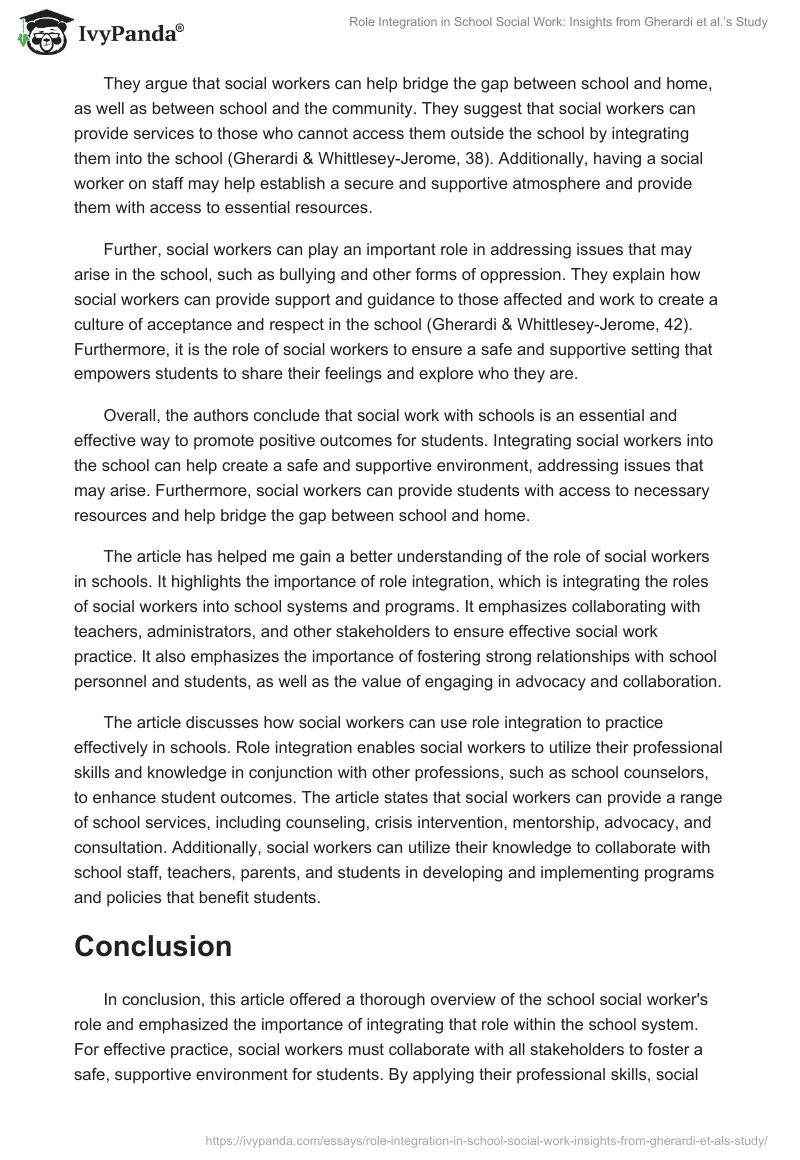 Role Integration in School Social Work: Insights from Gherardi et al.’s Study. Page 2