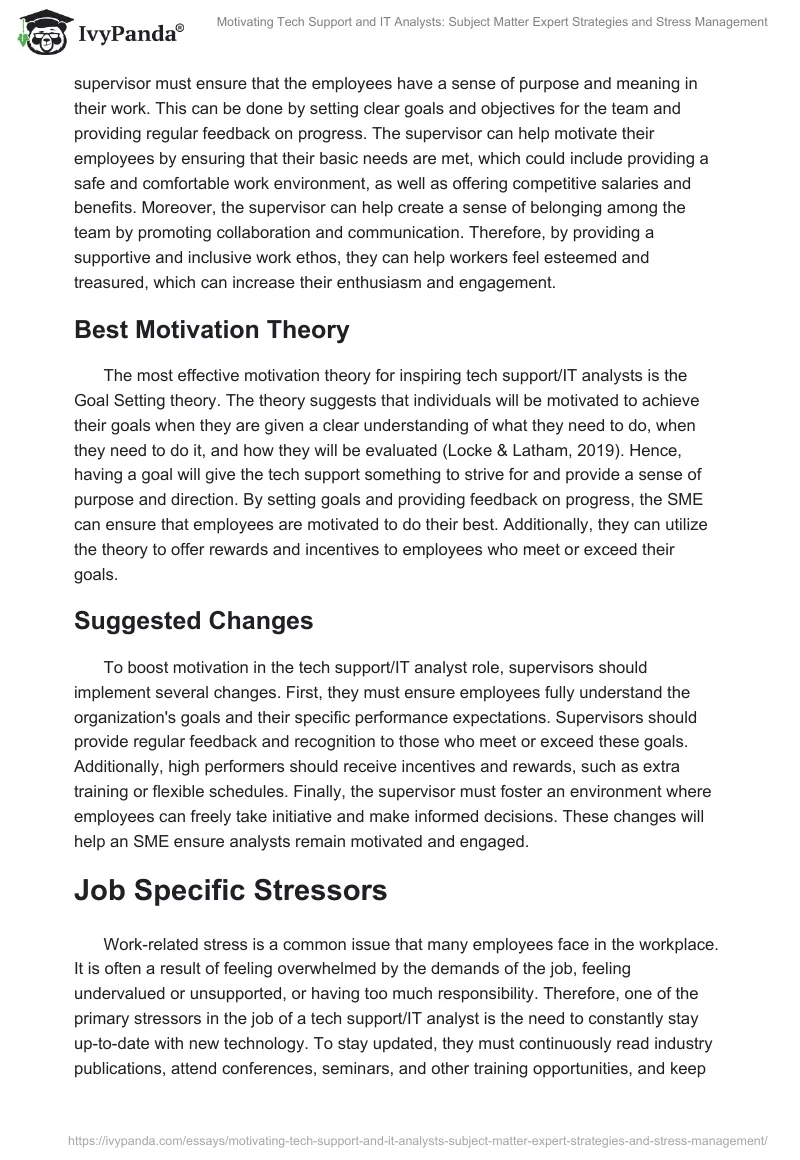 Motivating Tech Support and IT Analysts: Subject Matter Expert Strategies and Stress Management. Page 2