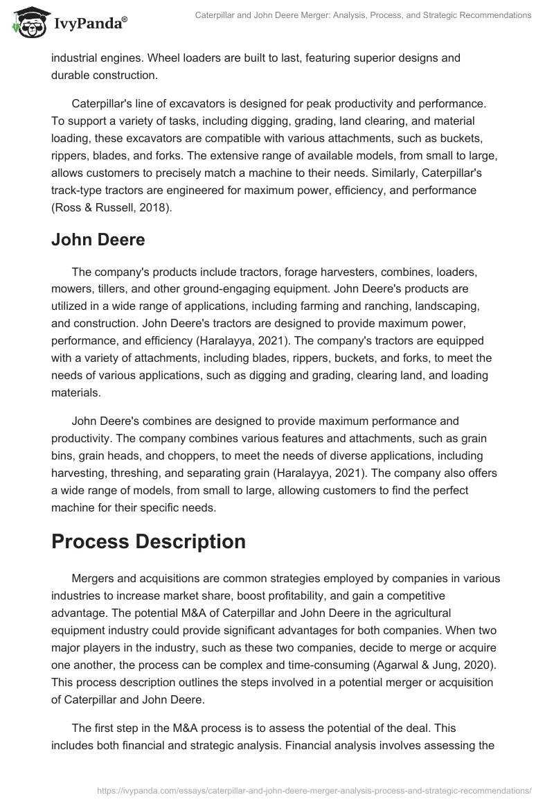 Caterpillar and John Deere Merger: Analysis, Process, and Strategic Recommendations. Page 2