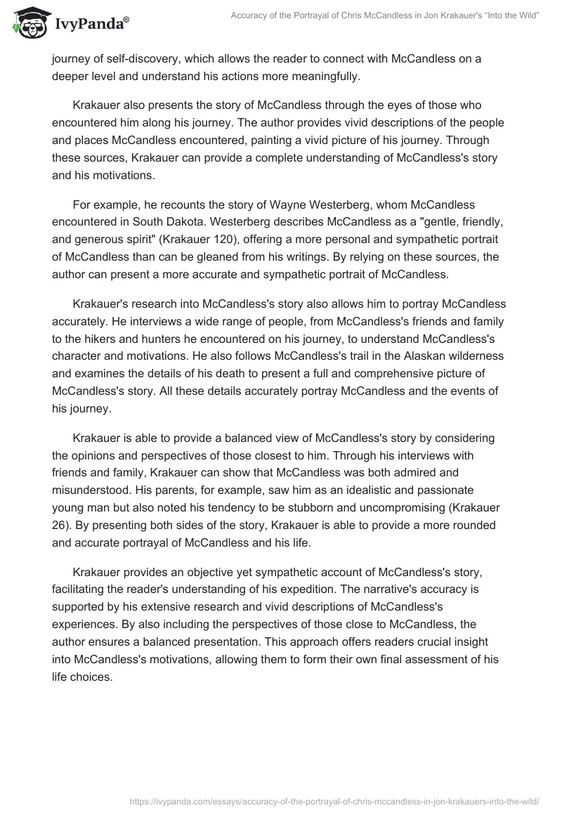 Accuracy of the Portrayal of Chris McCandless in Jon Krakauer's “Into the Wild”. Page 2