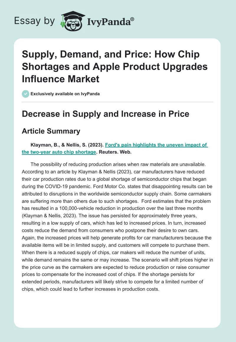 Supply, Demand, and Price: How Chip Shortages and Apple Product Upgrades Influence Market. Page 1