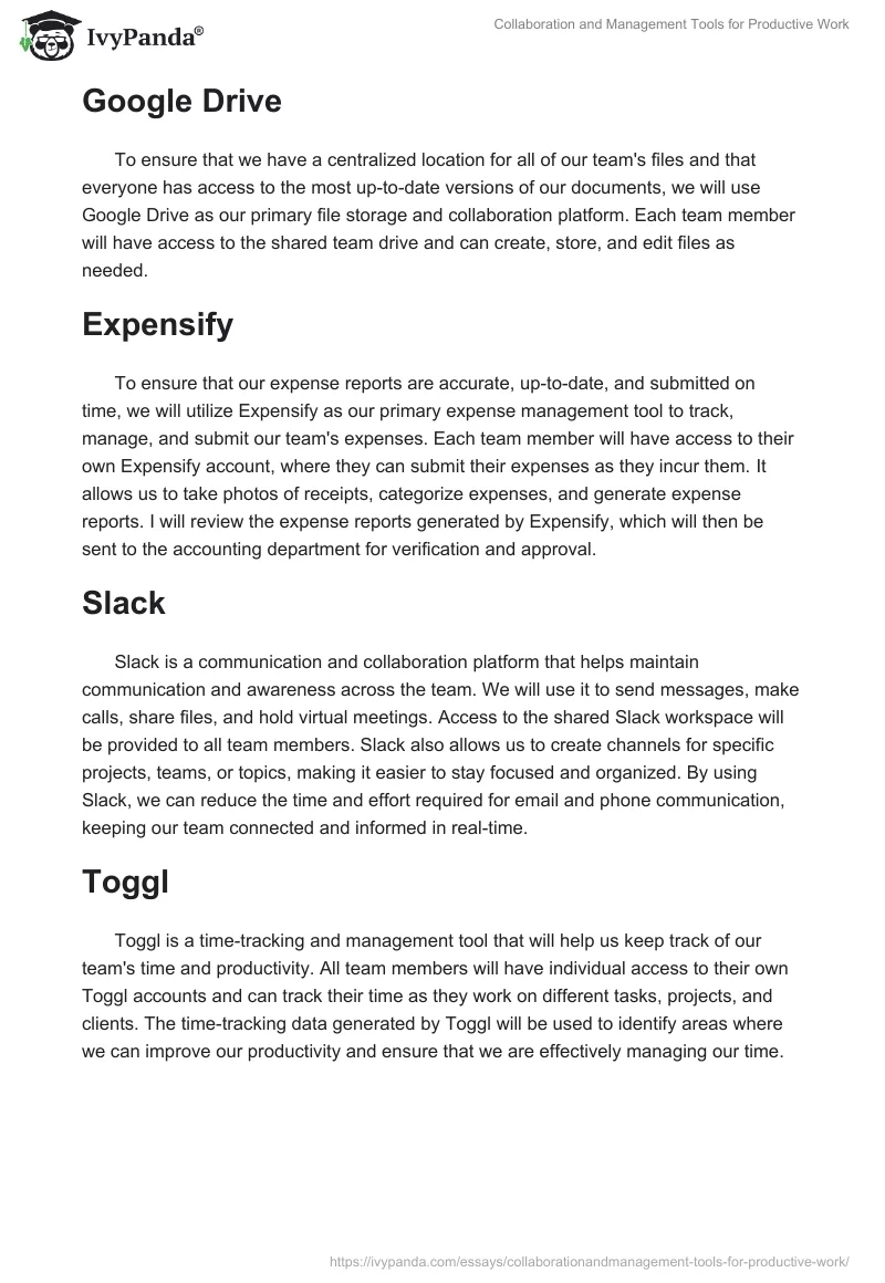 Collaboration and Management Tools for Productive Work. Page 2