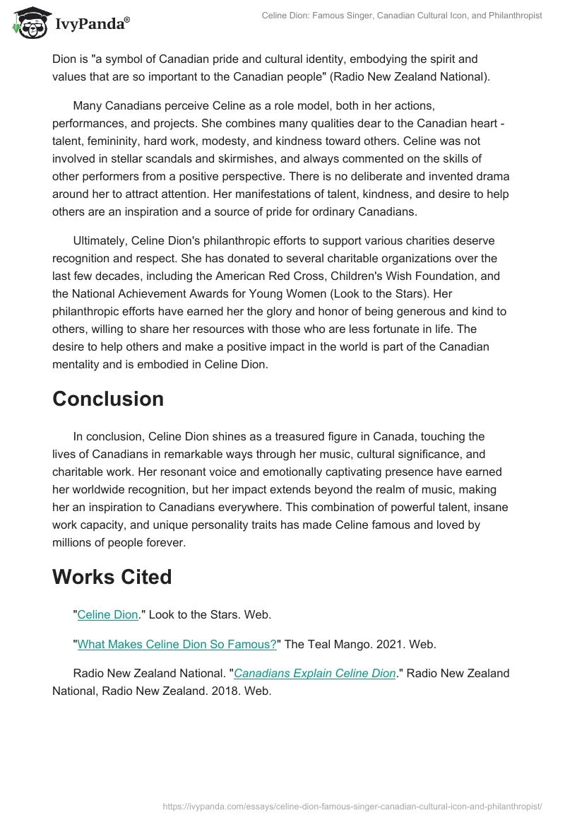 Celine Dion: Famous Singer, Canadian Cultural Icon, and Philanthropist. Page 2