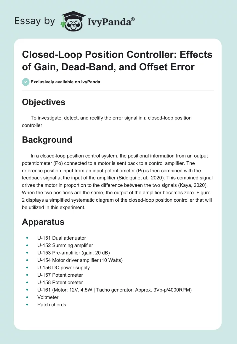 Closed-Loop Position Controller: Effects of Gain, Dead-Band, and Offset Error. Page 1