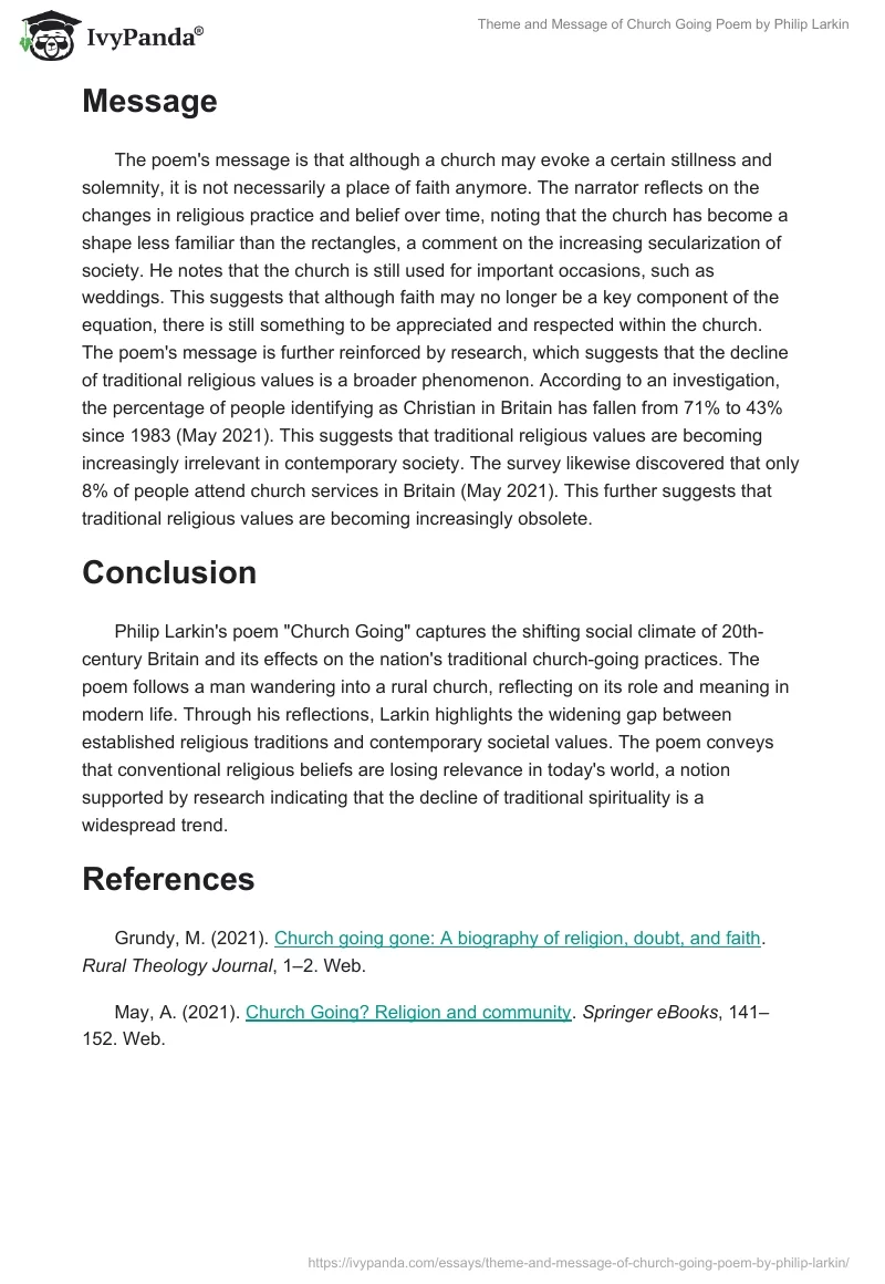 Theme and Message of "Church Going" Poem by Philip Larkin. Page 2