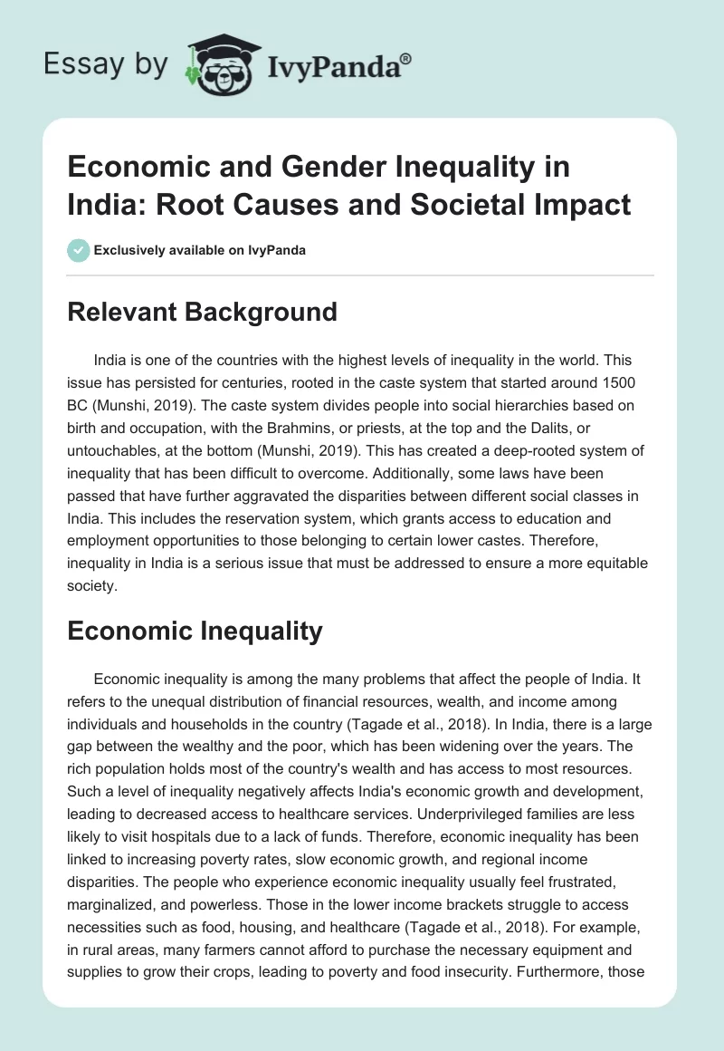 Economic and Gender Inequality in India: Root Causes and Societal Impact. Page 1