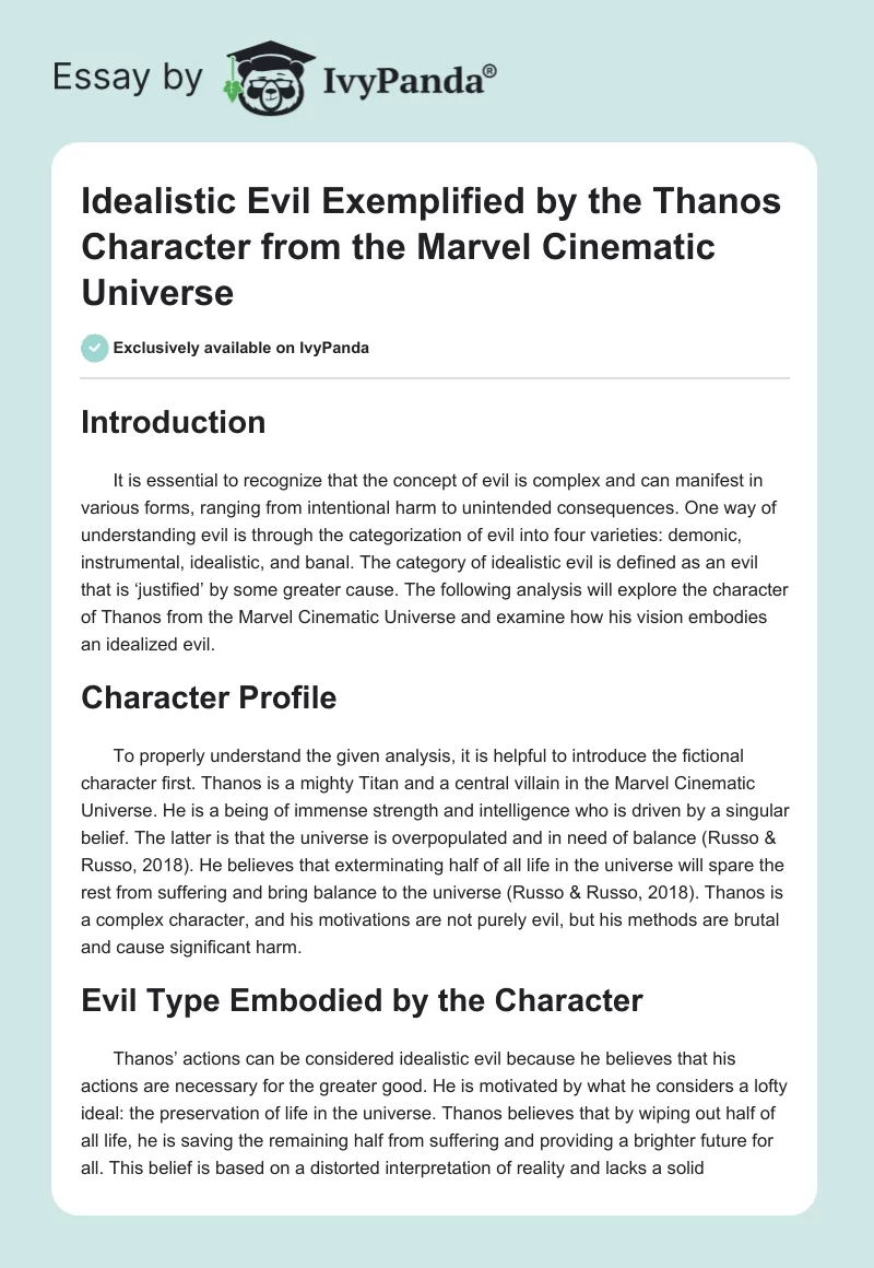 Idealistic Evil Exemplified by the Thanos Character from the Marvel Cinematic Universe. Page 1