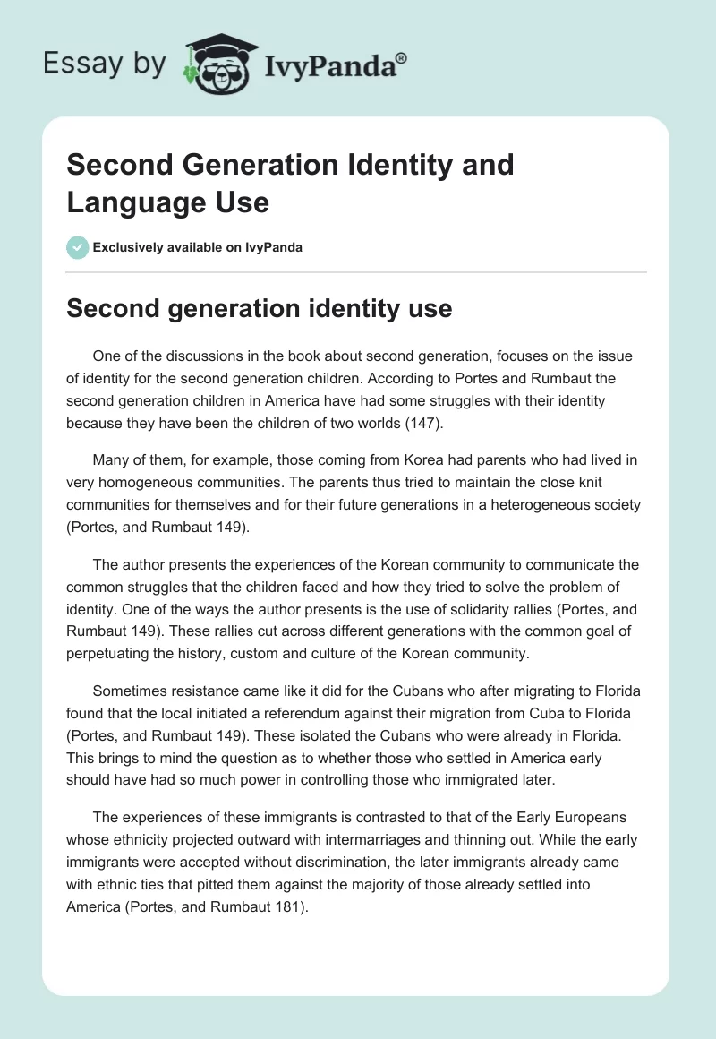 Second Generation Identity and Language Use. Page 1