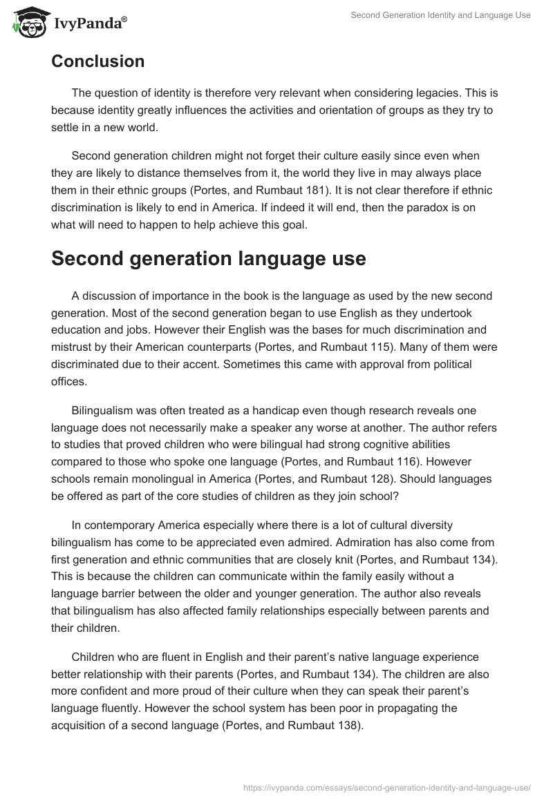 Second Generation Identity and Language Use. Page 2