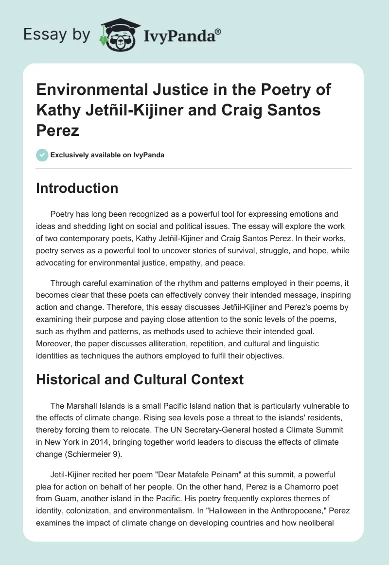 Environmental Justice in the Poetry of Kathy Jetñil-Kijiner and Craig Santos Perez. Page 1