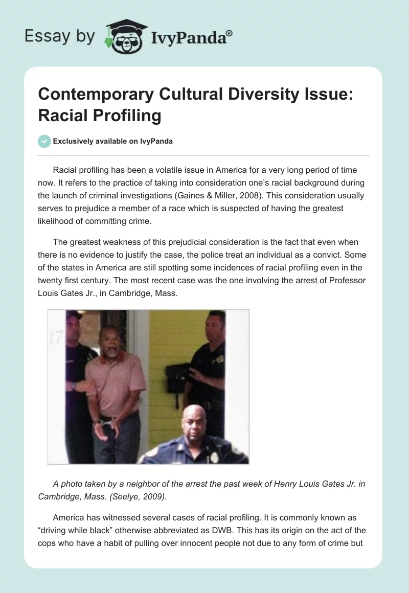 Contemporary Cultural Diversity Issue: Racial Profiling. Page 1
