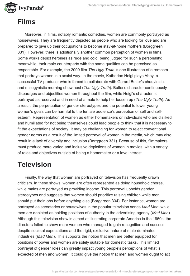 Gender Representation in Media: Stereotyping Women as Homemakers. Page 2