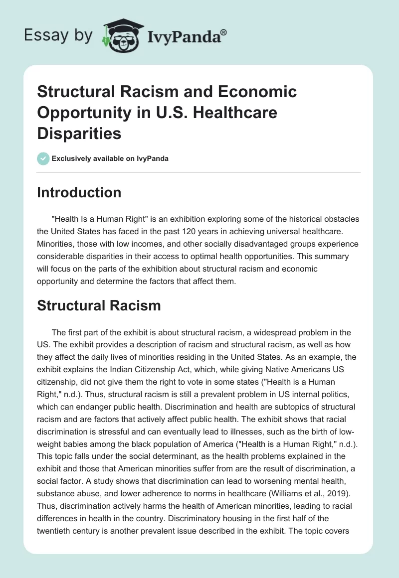 Structural Racism and Economic Opportunity in U.S. Healthcare Disparities. Page 1