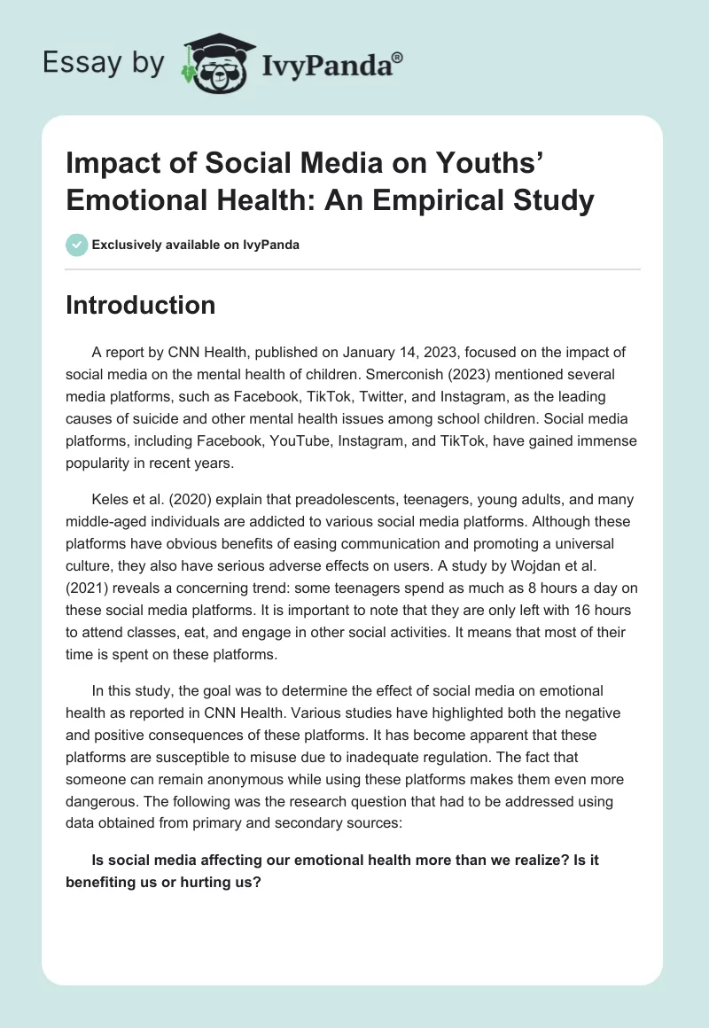Impact of Social Media on Youths’ Emotional Health: An Empirical Study. Page 1
